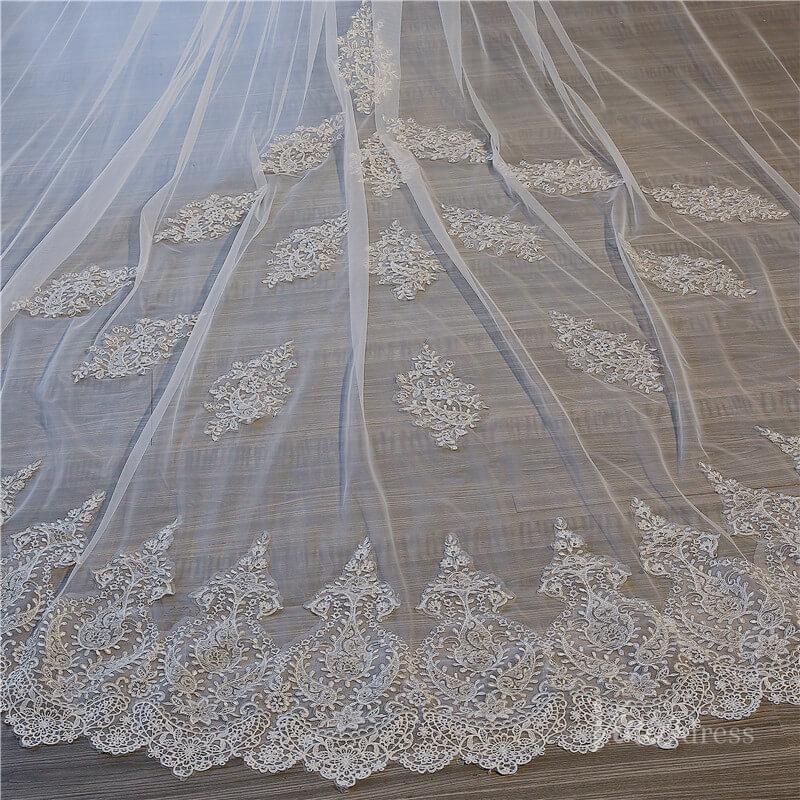 1 Tier Lace Cathedral Veil Viniodress TS17156-Bridal Veil 2025 -Viniodress-Ivory-