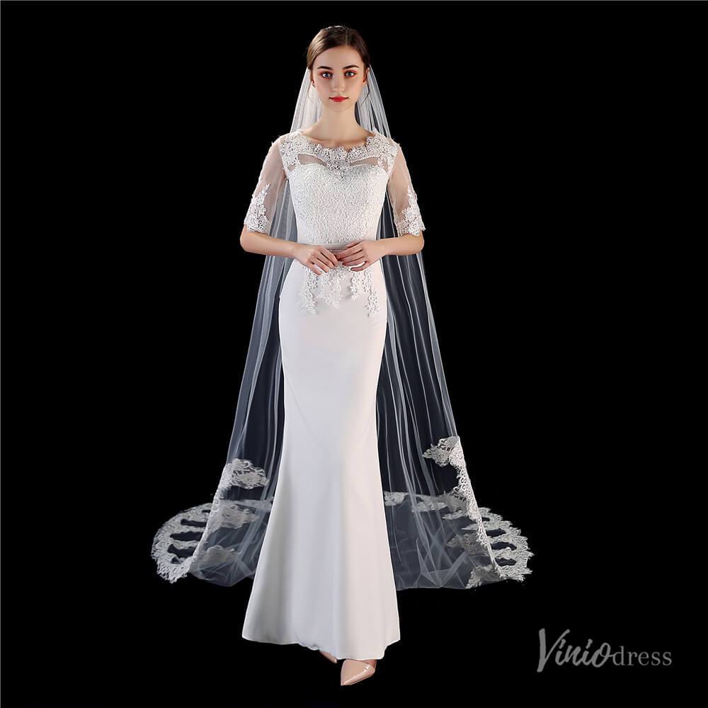 1 Tier Lace Cathedral Veil Viniodress TS1917-Bridal Veil 2025 -Viniodress-Ivory-