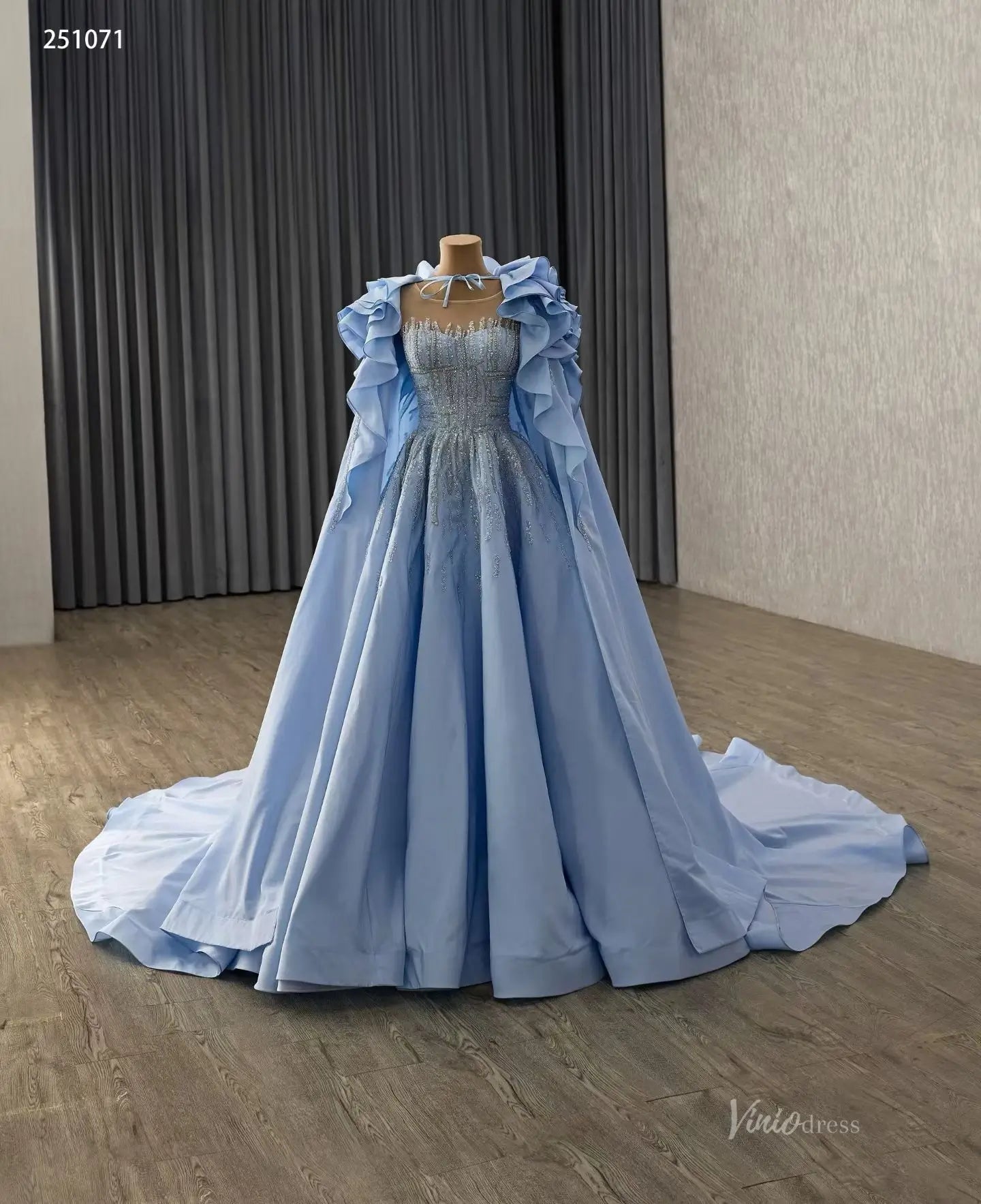 2-in-1 Light Blue Satin Wedding Ball Gown
