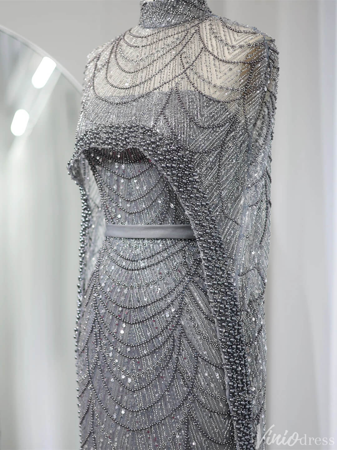 2 in 1 Beaded 20s Evening Gowns Gatsby Wedding Guest Dresses with Cape 20201-Evening Dresses 2025 -Viniodress-Sage-US 2-