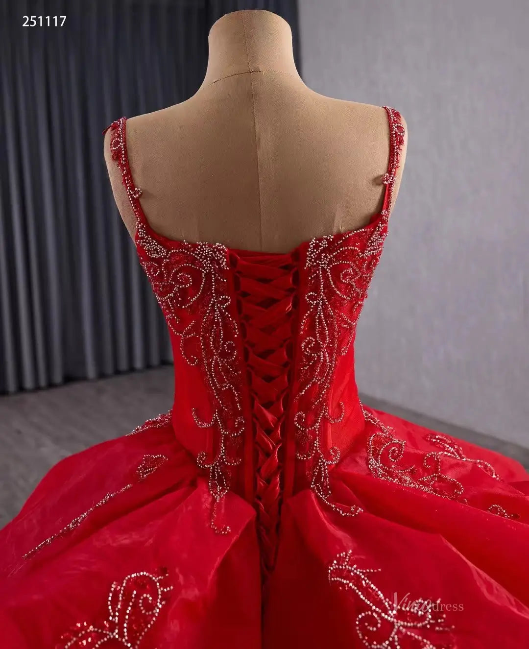 2-in-1 Red Layered Quinceañera Dress with Beaded Cape & Basque Waist | Sweet 16 Ball Gown 251117-Quinceanera Dresses 2026-Viniodress-Red-Custom Size-
