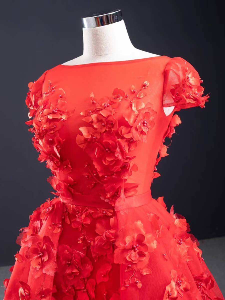 3D Floral Red Long Prom Dresses Detachable Train Mermaid Formal Dress FD2119-prom dresses 2025 -Viniodress-Red-Custom Size-