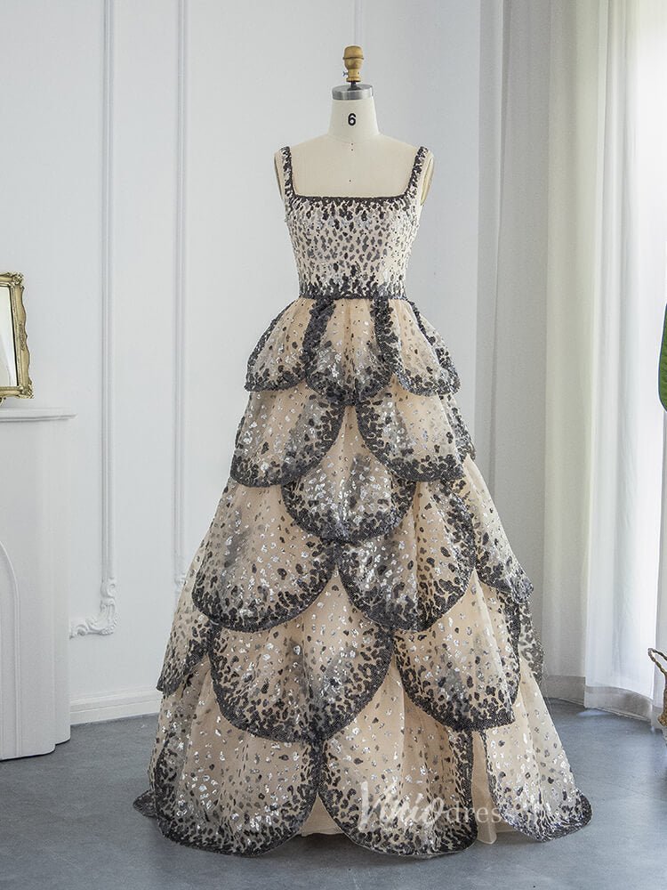 black and champagne formal dresses Beaded Layered Prom Square Neck Evening Gown 20099 Womens Formal Champagne Pearl style-chic Color:YELLOW-A Blue White Body Con