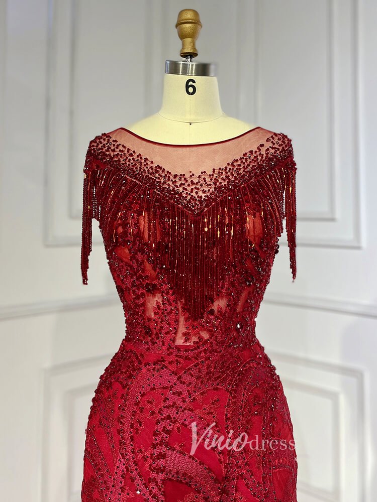Beaded Pink Lace Mermaid Prom Dresses Red Pageant Dresses 20023-Evening Dresses 2025 -Viniodress-As Picture-US 2-