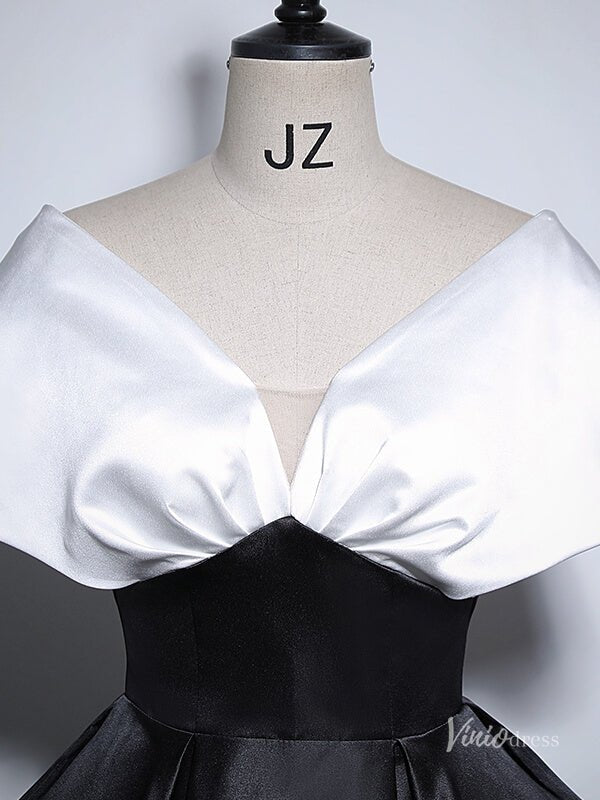 Black Smooth Satin Prom Ball Gown Off the Shoulder Formal Dresses BG062-prom dresses 2025 -Viniodress-Black-Custom Size-
