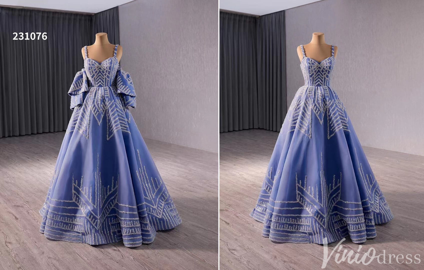 Blue Sequin Lace Wedding Gown Spaghetti Strap Quinceanera Dress 231076-Quinceanera Dresses 2025 -Viniodress-Blue-Custom Size-