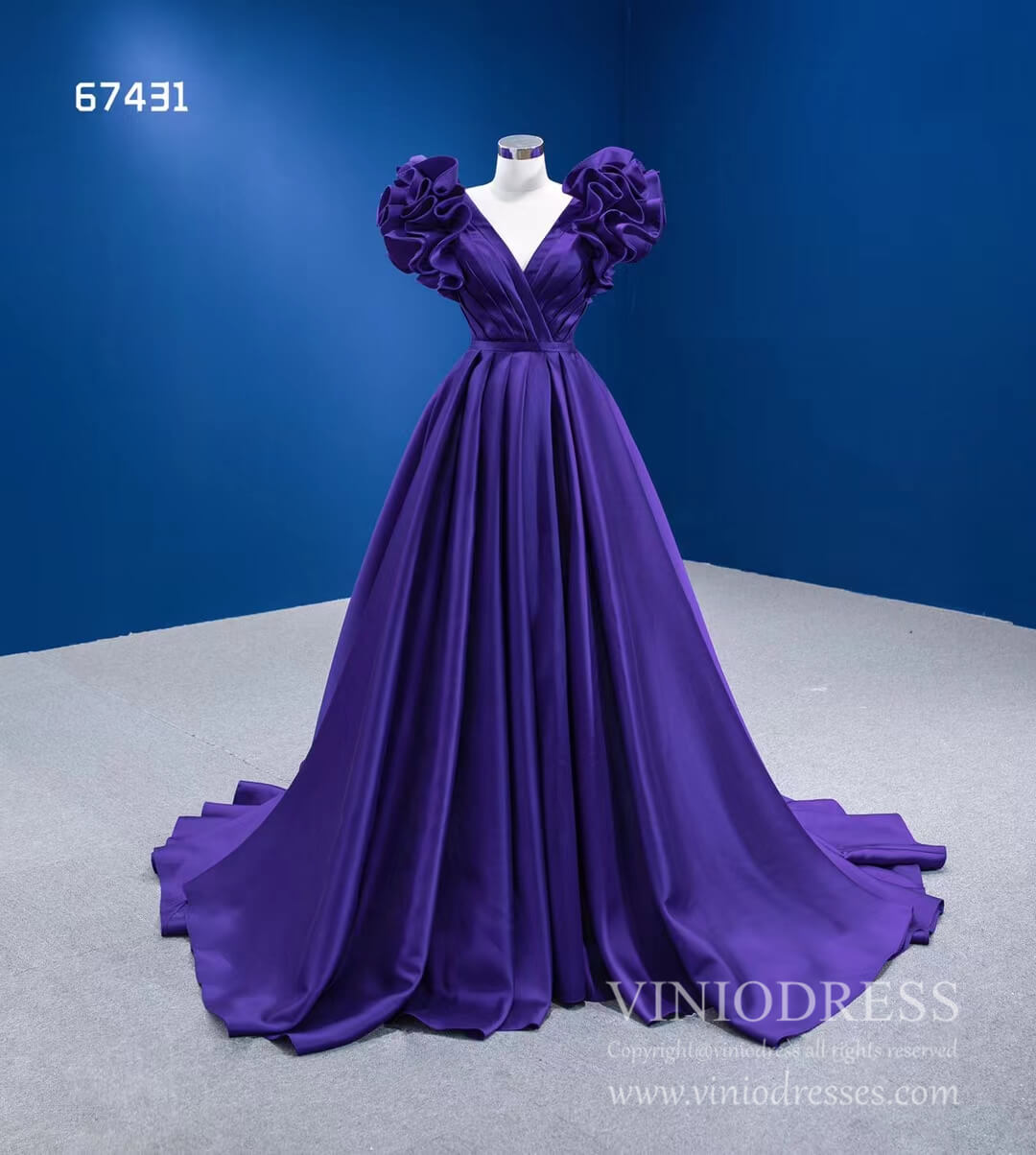 Blue Violet Satin Formal Gown Pageant with Slit 67431 viniodress – Viniodress