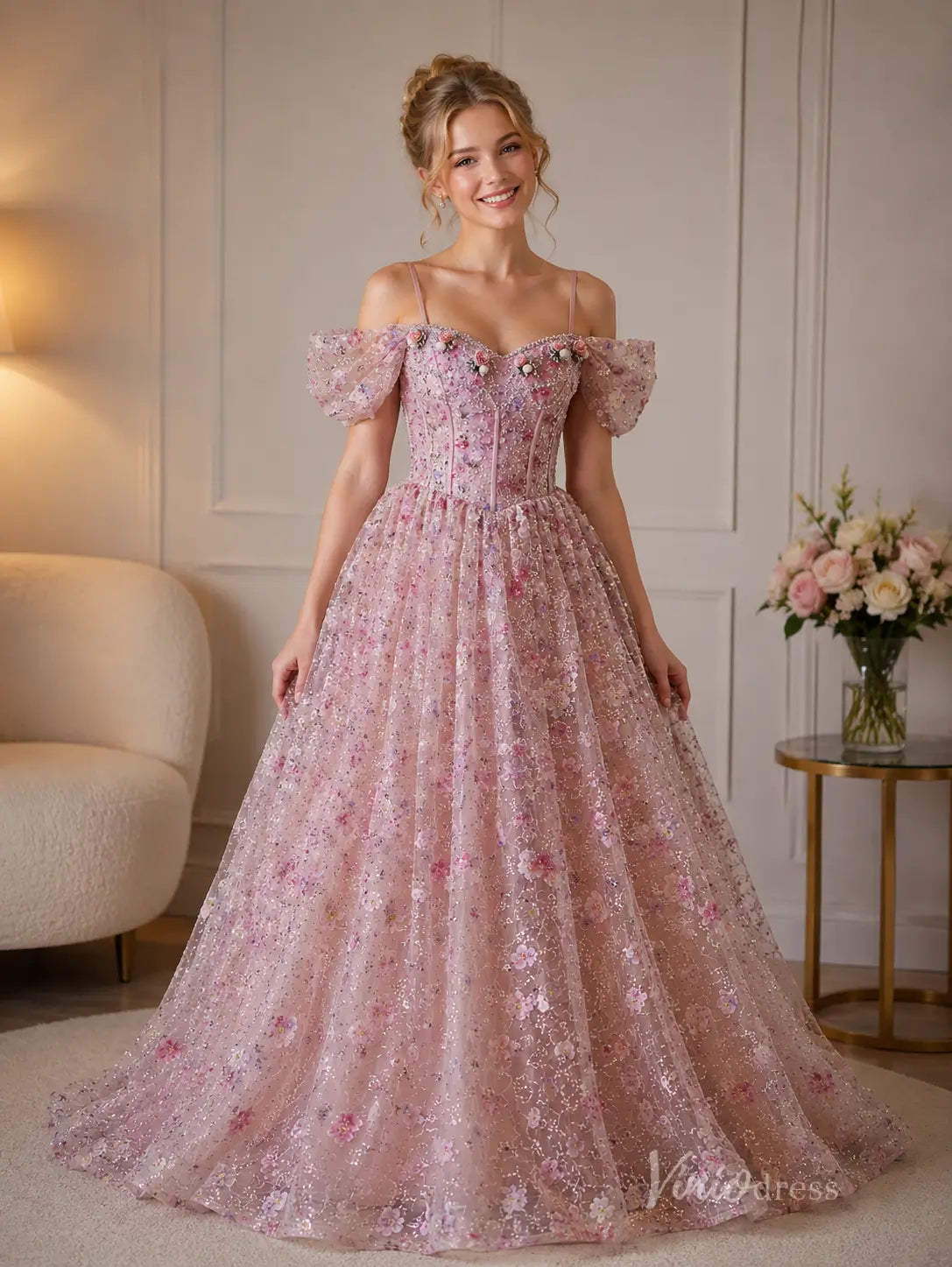 formal fairy dress Blush Fairycore with Glitter Tulle & Puff Sleeves – Viniodress st-girls'-night-out The bodice opens like Top 5 Favorite Wild Color:Light Ivory/Pink Nude