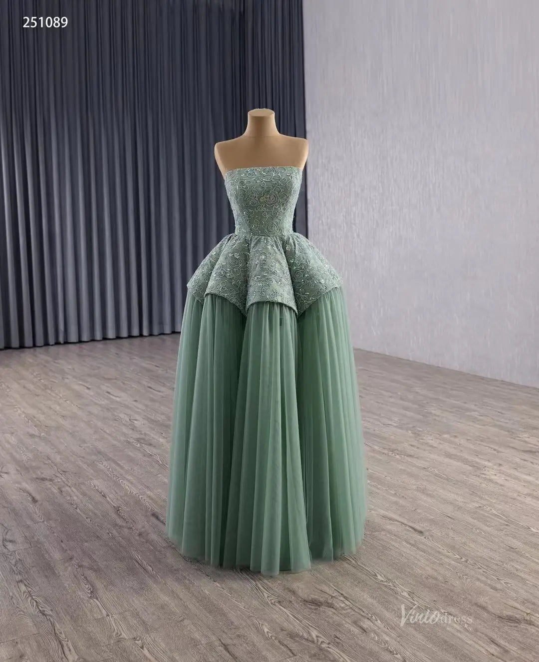 Celebrity Style Strapless Sage Green Ball Gown