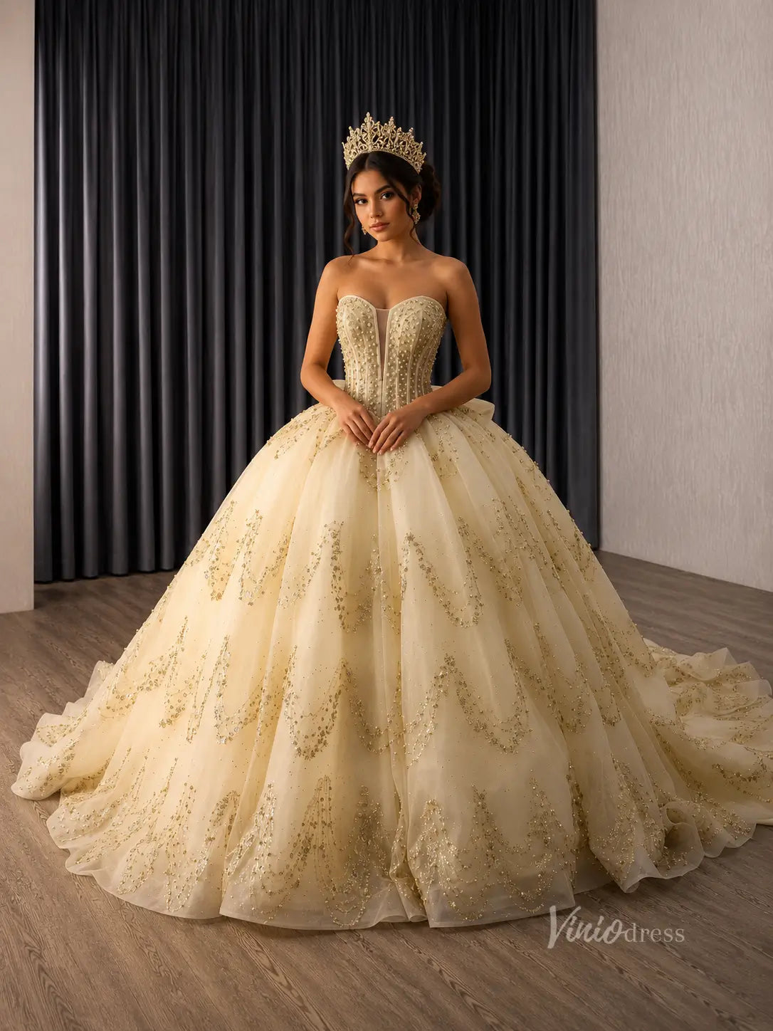 champagne and gold quince dress Glitter Quinceañera with Bow – 251127 – Viniodress Sheath-Column Floor Length Velvet Global RARQ3146 Children's Size:Kids XXL-16