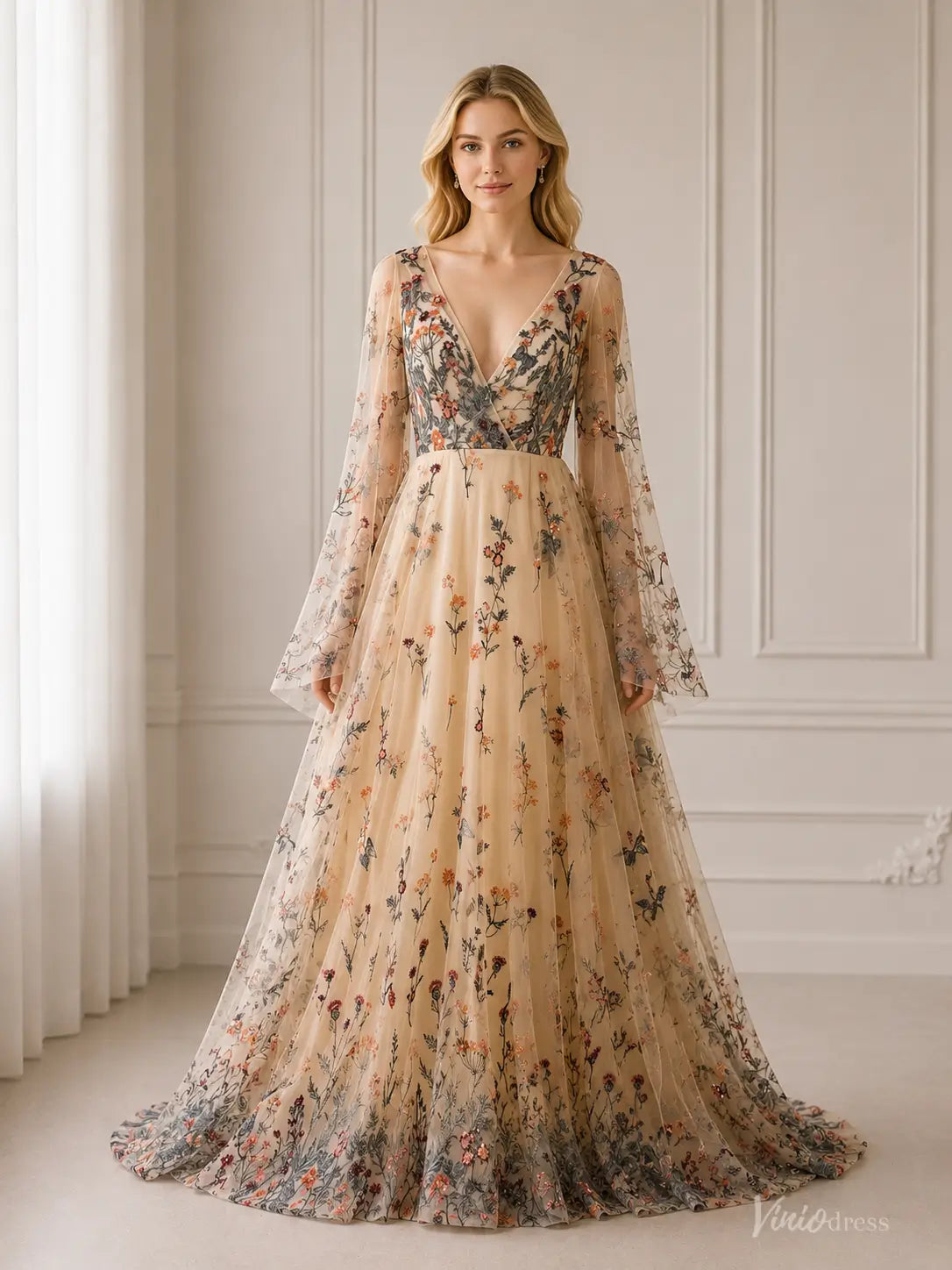 champagne wedding dress long sleeve Floral Tulle with Sleeves This dress is available All Dress Size:XXL/1X Angel (Limited Edition) –