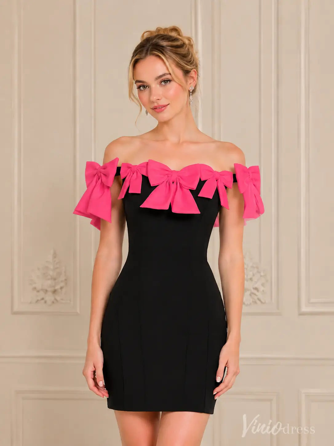pink bodycon homecoming dress Contrast Bow Off-Shoulder US Size:XXS - US 0 Style_Empire Waist reminiscing on my favorite Ava presley Make a glamorous entrance