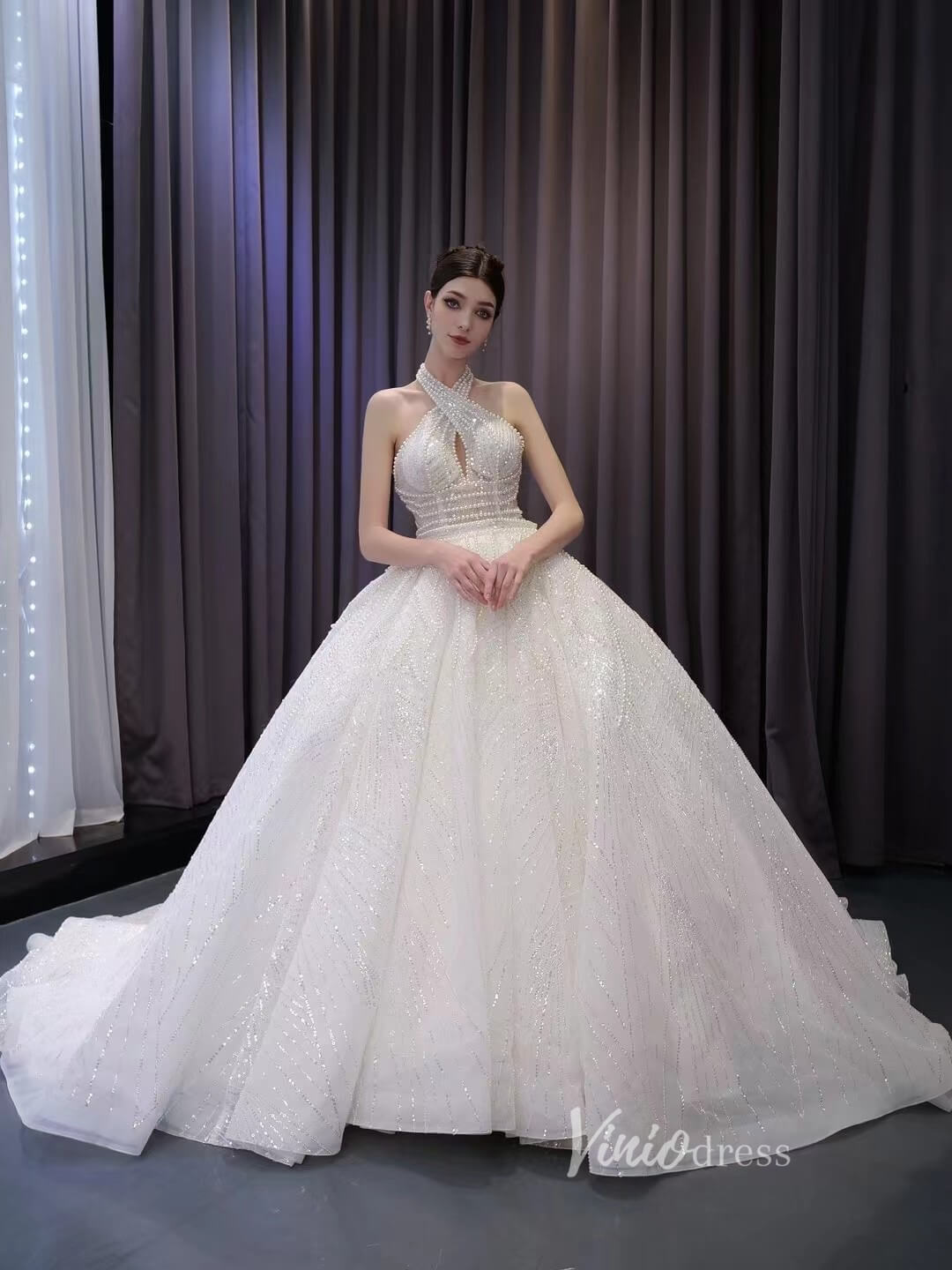 Convertible 2-piece Pearl Mermaid Wedding Dresses Pearl Ball Gowns 231 – Viniodress