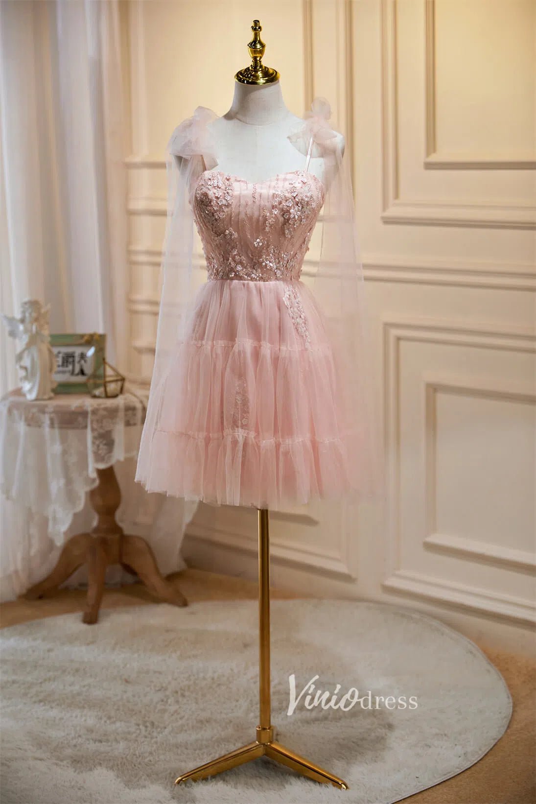 Cute Pink Homecoming Dresses Short Tulle Graduation Dress SD1504 – Viniodress