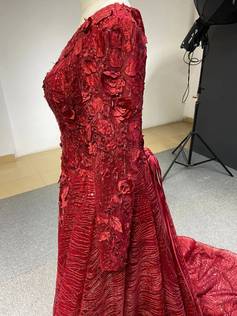 Dark Red Floral Sheath Prom Dresses with Overskirt FD1089-prom dresses 2025 -Viniodress-Rose Red-US 2-