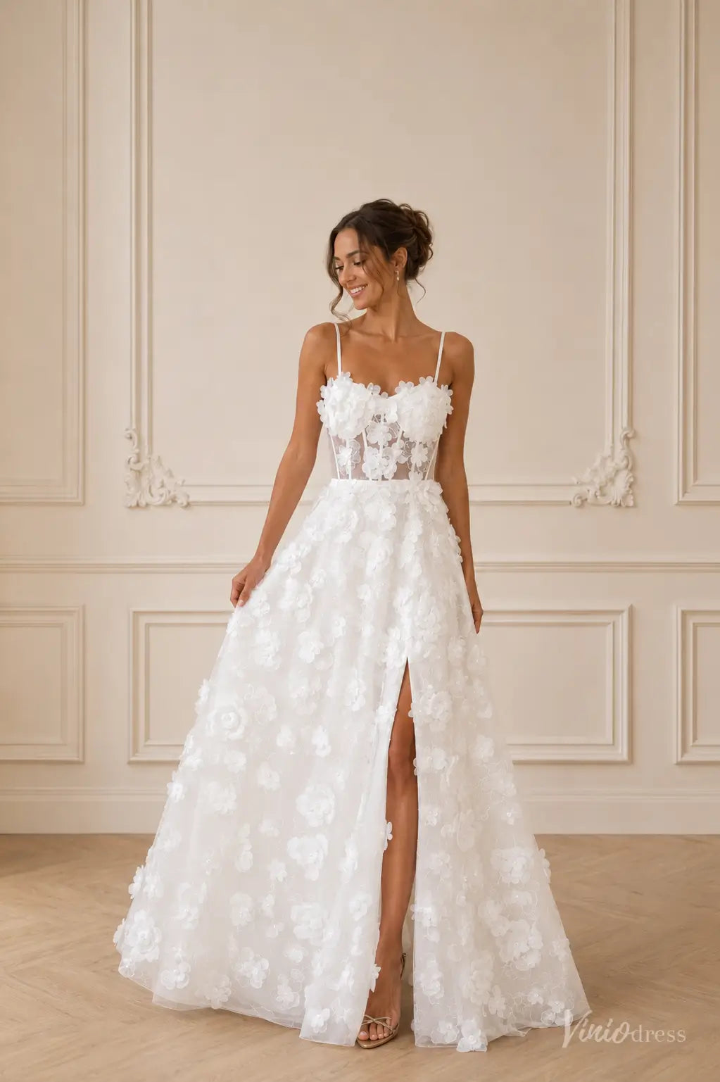 see through corset wedding dress 3D Floral A-Line with Sheer and Slit embellished with shimmering rhinestones Cut:petite The Little Sewist: Sleeveless ロリータ