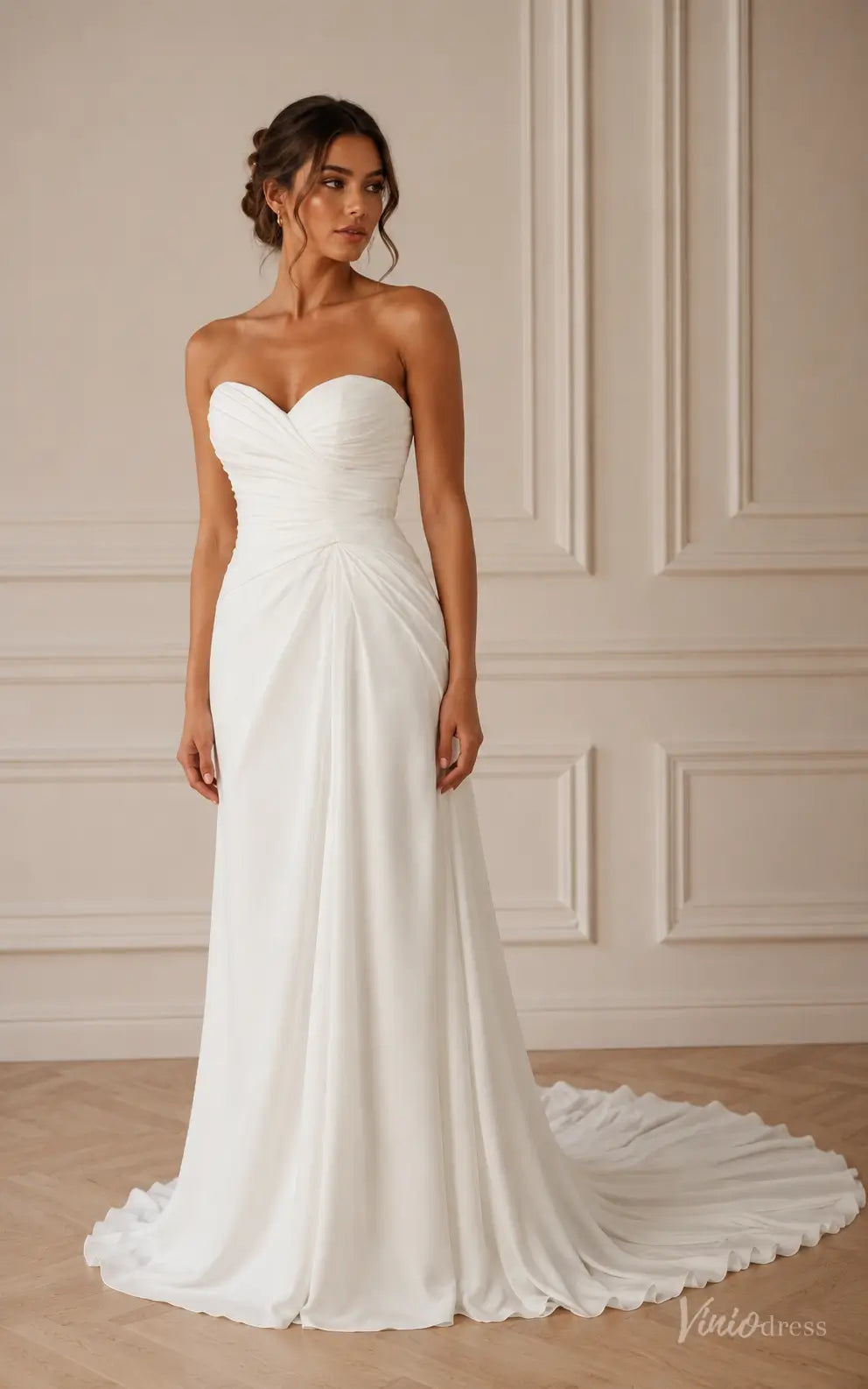 Strapless Sweetheart Chiffon Wedding Dress with Draped Bodice – MN113 – Viniodress