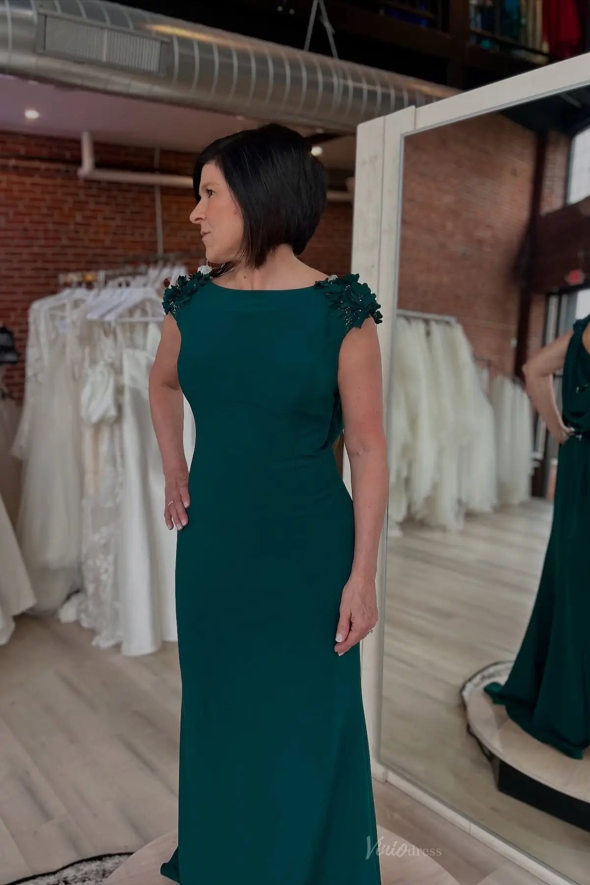 Emerald Green Cap Sleeve Sheath Mother of the Bride Dress – MM013 – Viniodress
