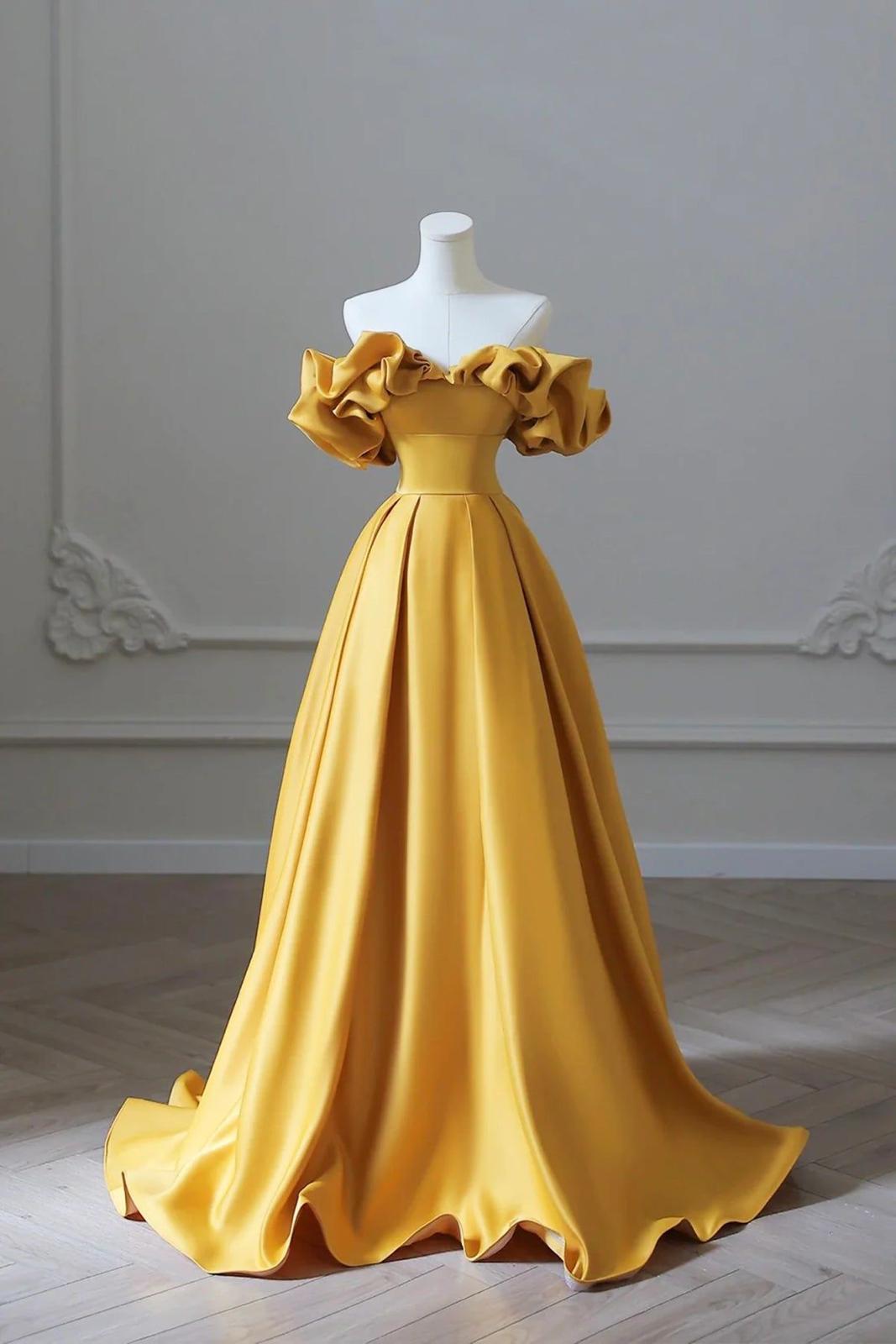 Gold Satin Prom Dresses Off the Shoulder Ball Gown Corset Back FD2623B-prom dresses 2025 -Viniodress-Gold-Custom Size-