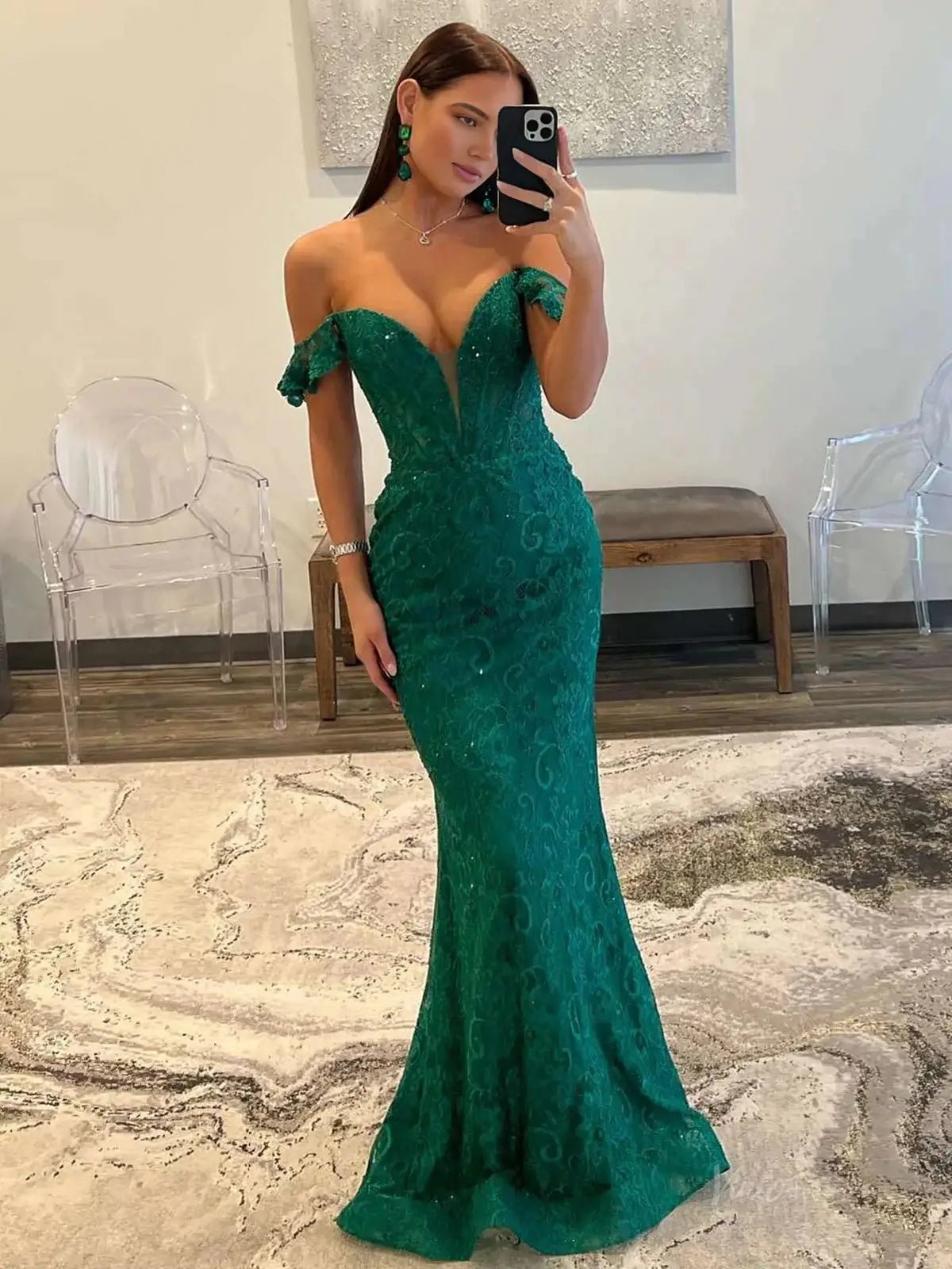 Green Lace Mermaid Prom Dresses 2025 with Sweetheart Neck – FD5079 – Viniodress