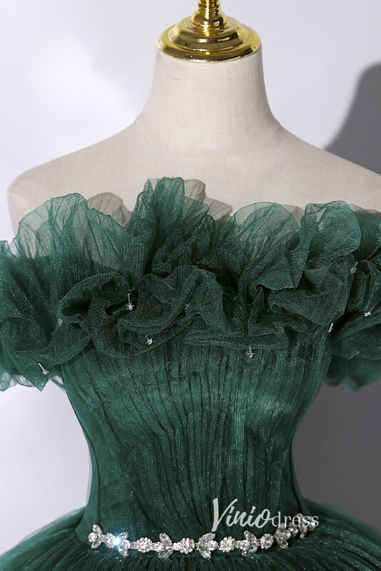 Green Pleated Off the Shoulder Prom Dresses AD1008-prom dresses 2025 -Viniodress-Green-Custom Size-