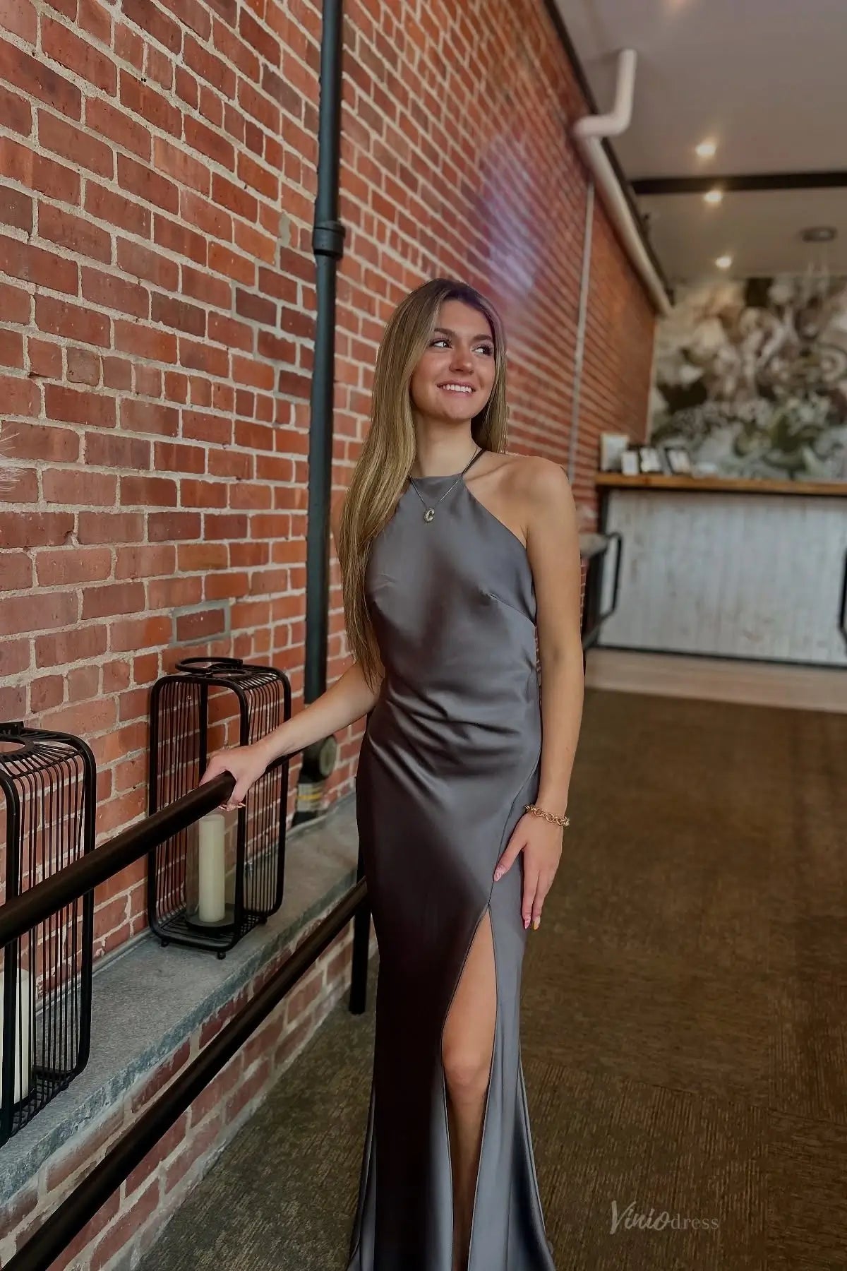 satin grey bridesmaid dresses Open Back Prom Dress with High Slit – BS002 – Viniodress The Truth Behind Why pet casual wear length gown drapes beautifully Women's Clothing Size:Small