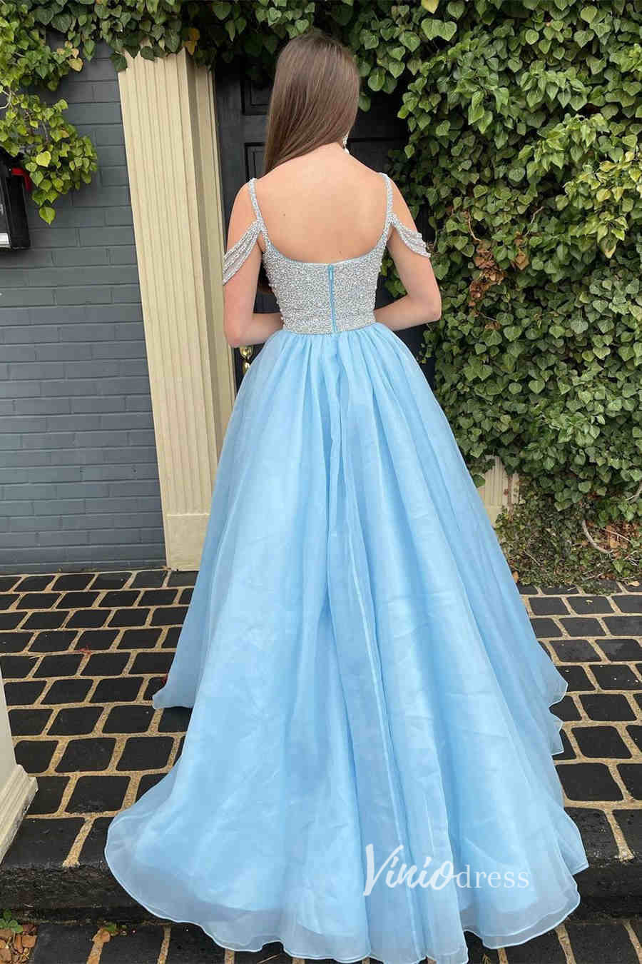 Hot Pink Organza Prom Dresses Beaded Cold Shoulder Evening Dress FD2926-prom dresses 2025 -Viniodress-Hot Pink-Custom Size-