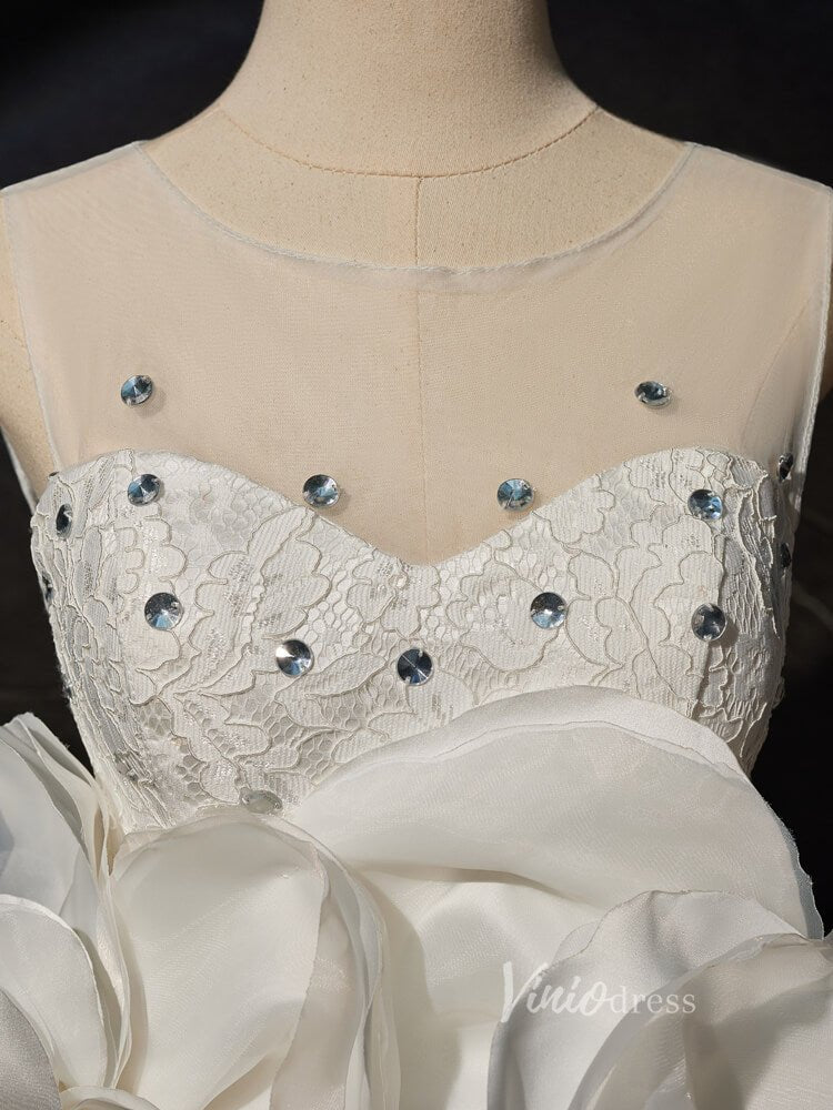 Ivory Rosette Floral Blossom Homecoming Dresses Lace Bodice Boat Neck BJ017-prom dresses 2025 -Viniodress-Ivory-Custom Size-