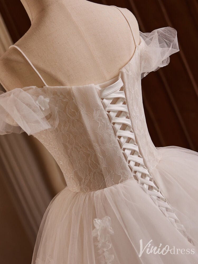 Ivory Tiered Spaghetti Strap Prom Dresses Beaded String Lace Wedding Gown BJ046-prom dresses 2025 -Viniodress-Ivory-Custom Size-