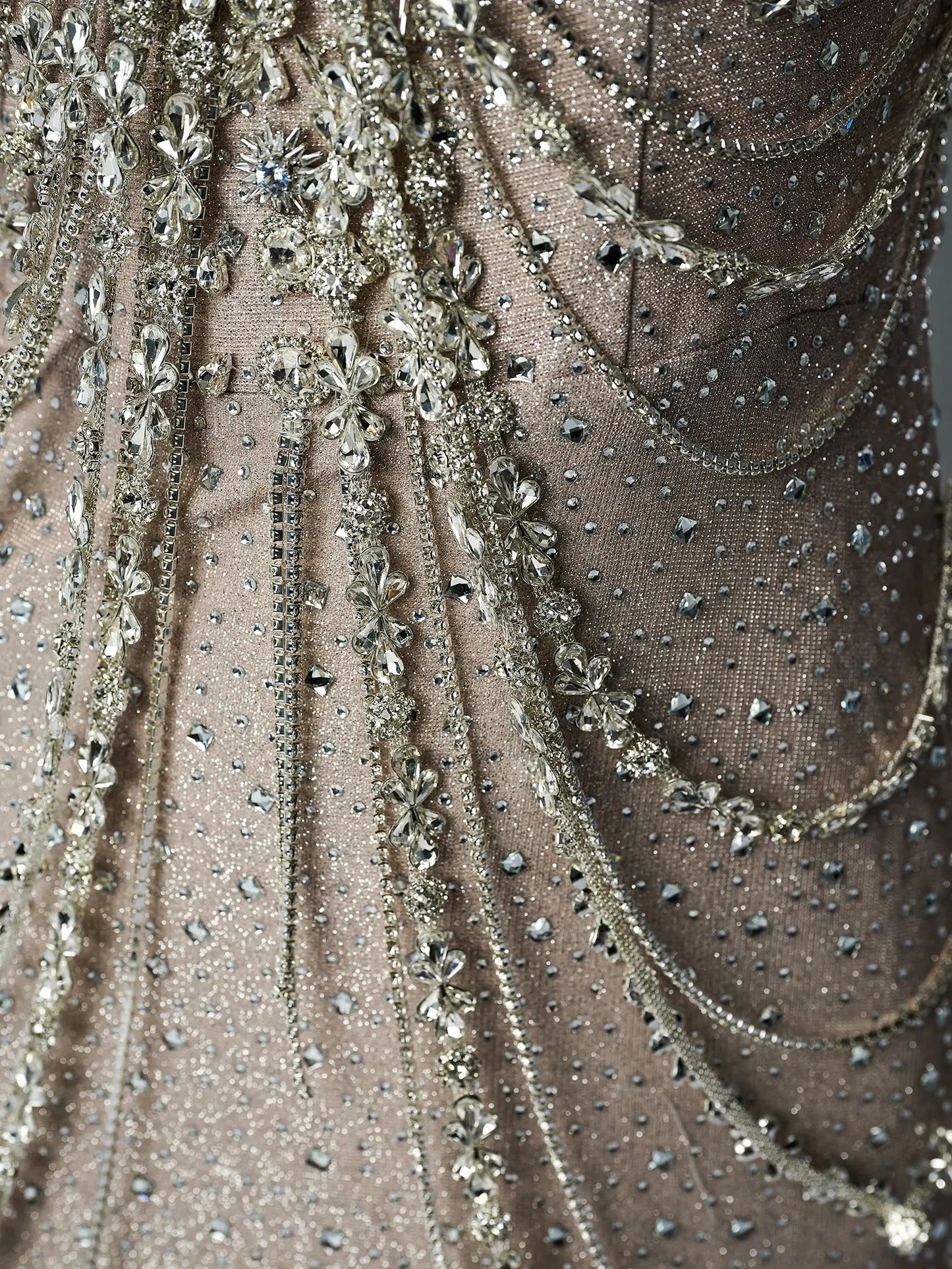 Khaki Ombre Satin Evening Gown with Rhinestone String & Spaghetti Straps - CQ0129-Couture Gown 2025 -Viniodress-Khaki-Custom Size-