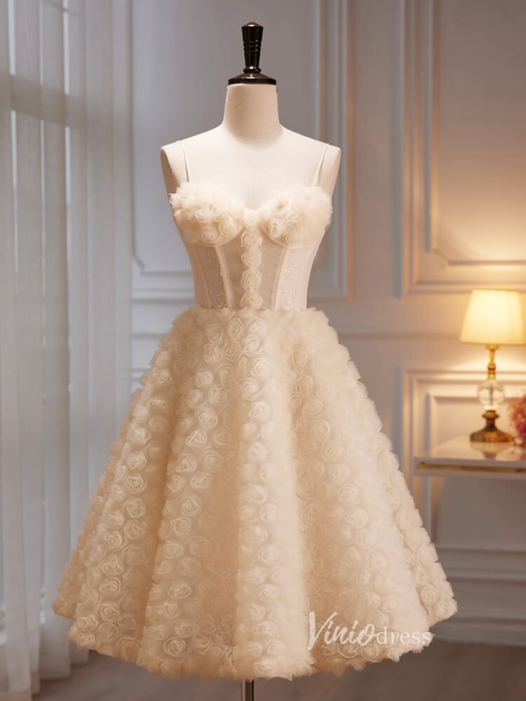 graduation dresses knee length Rosette Homecoming Spaghetti Strap Dres – Viniodress Size:2L The little black dress The length dress NA-06.25.25AM