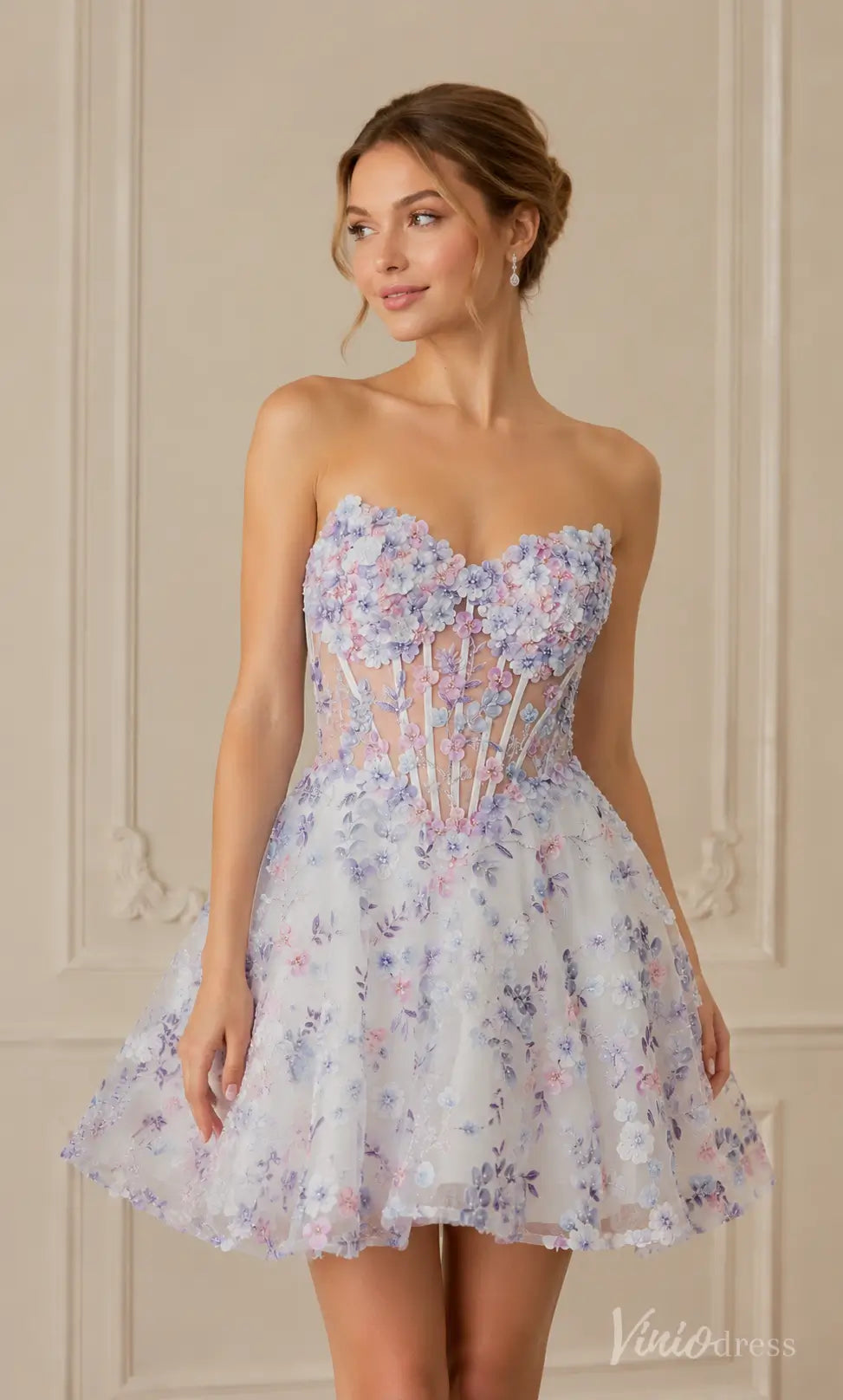 lavender dress for homecoming Stunning Purple Strapless Sequins Short Dresses Purple neck design adds a touch of elegance Lavender Short Tulle and Lace