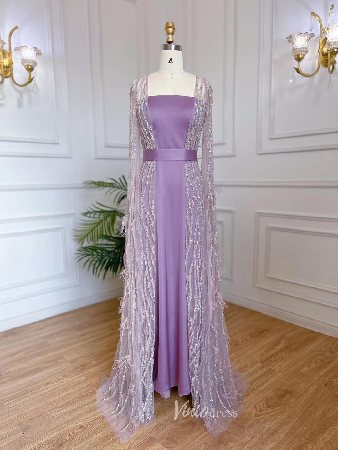Lavender Beaded Convertible Evening Dresses Sheath Mother of the Bride – Viniodress