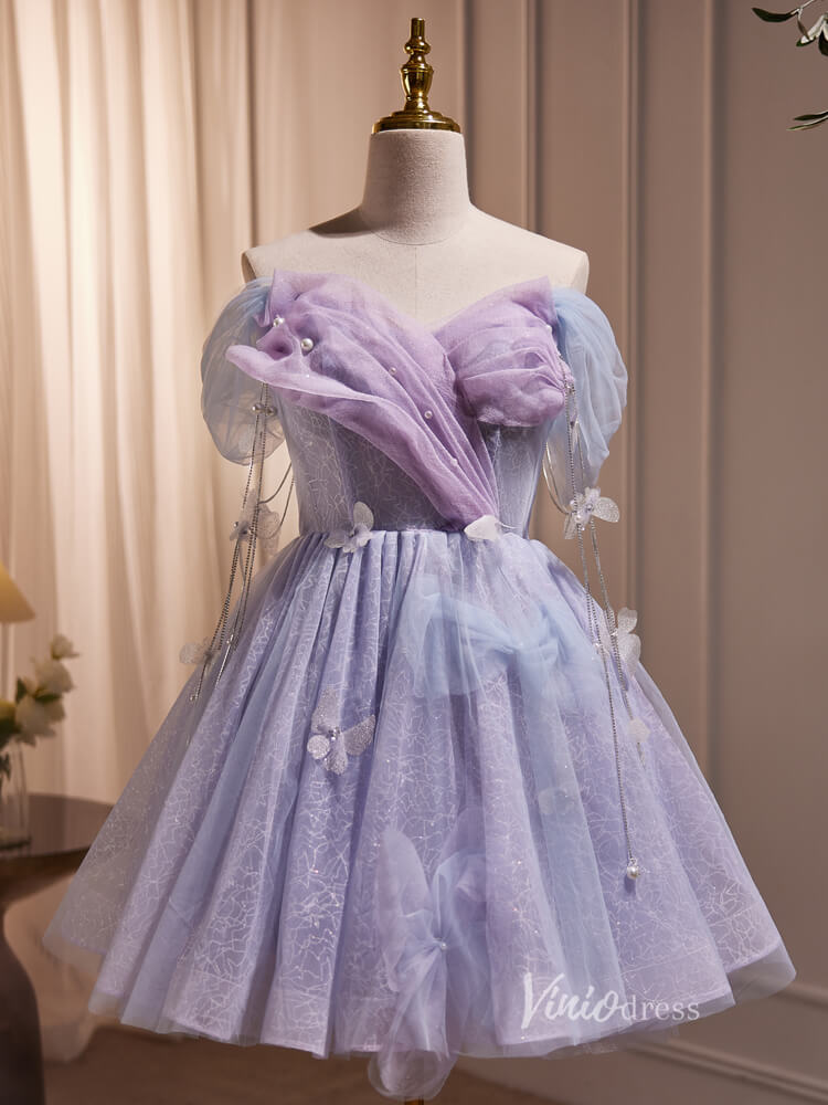 Lavender Lace Homecoming Dresses Butterfly Short Graduation Dress BJ00 – Viniodress
