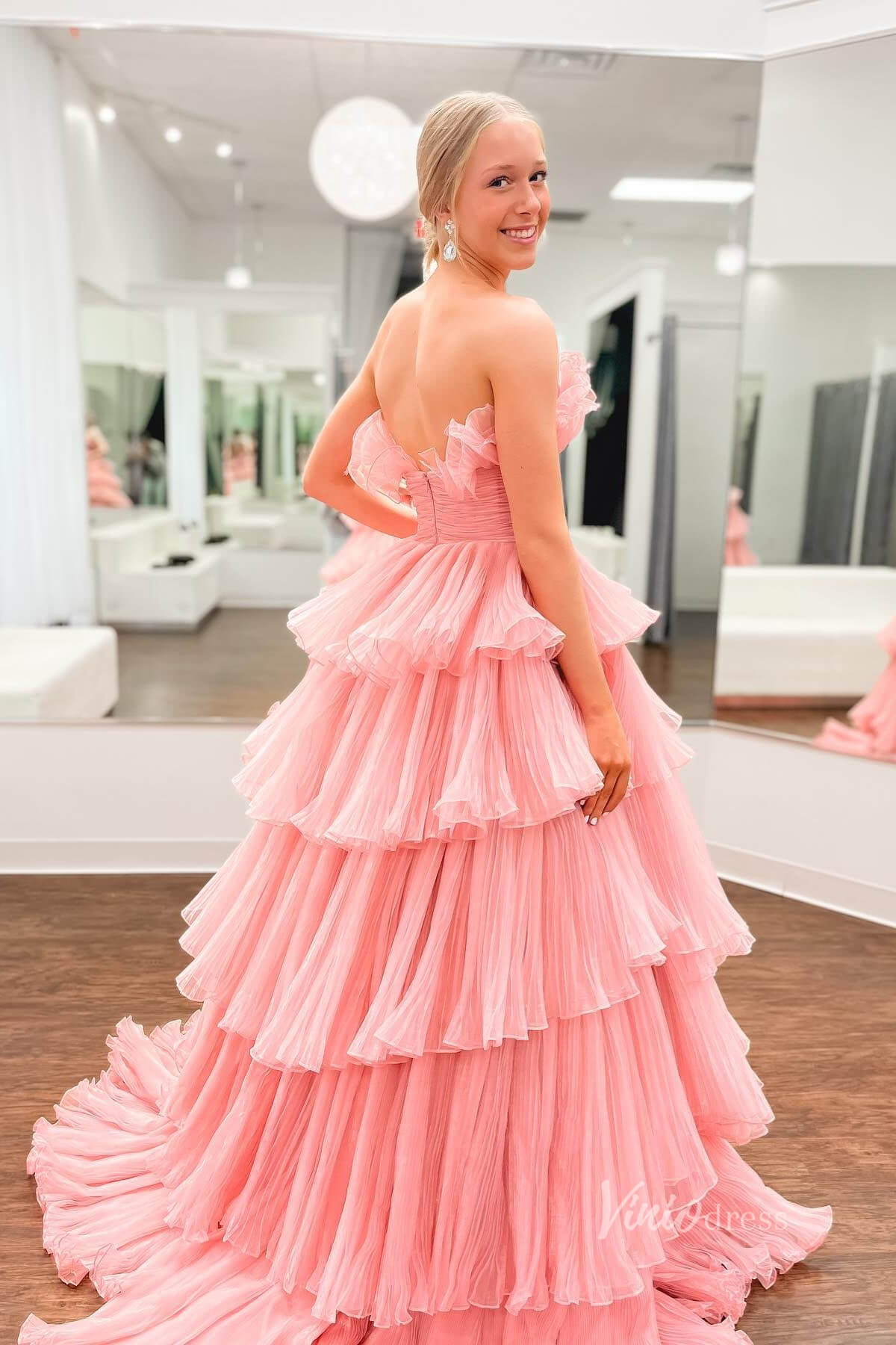Layered Ruffle Prom Dresses Tiered Ball Gown FD3602-prom dresses 2025 -Viniodress-Black-Custom Size-