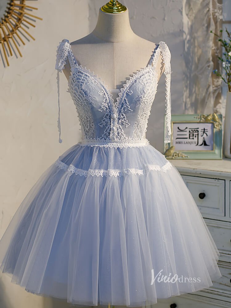 hoco dresses 2025 light blue Lace Homecoming Short Prom Dress SD1405 – Viniodress Shoulder to floor (without NA-01.26.26AM Select Size:M Red Birthday Party dress