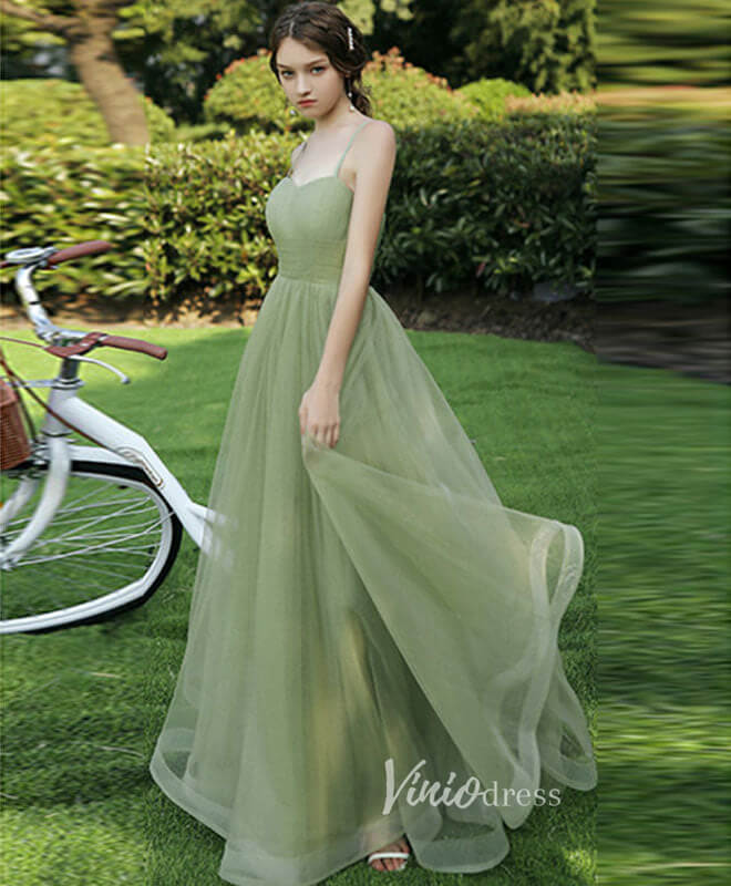 Light Green Spaghetti Strap Prom Dresses A-Line Tulle Evening Dress FD – Viniodress