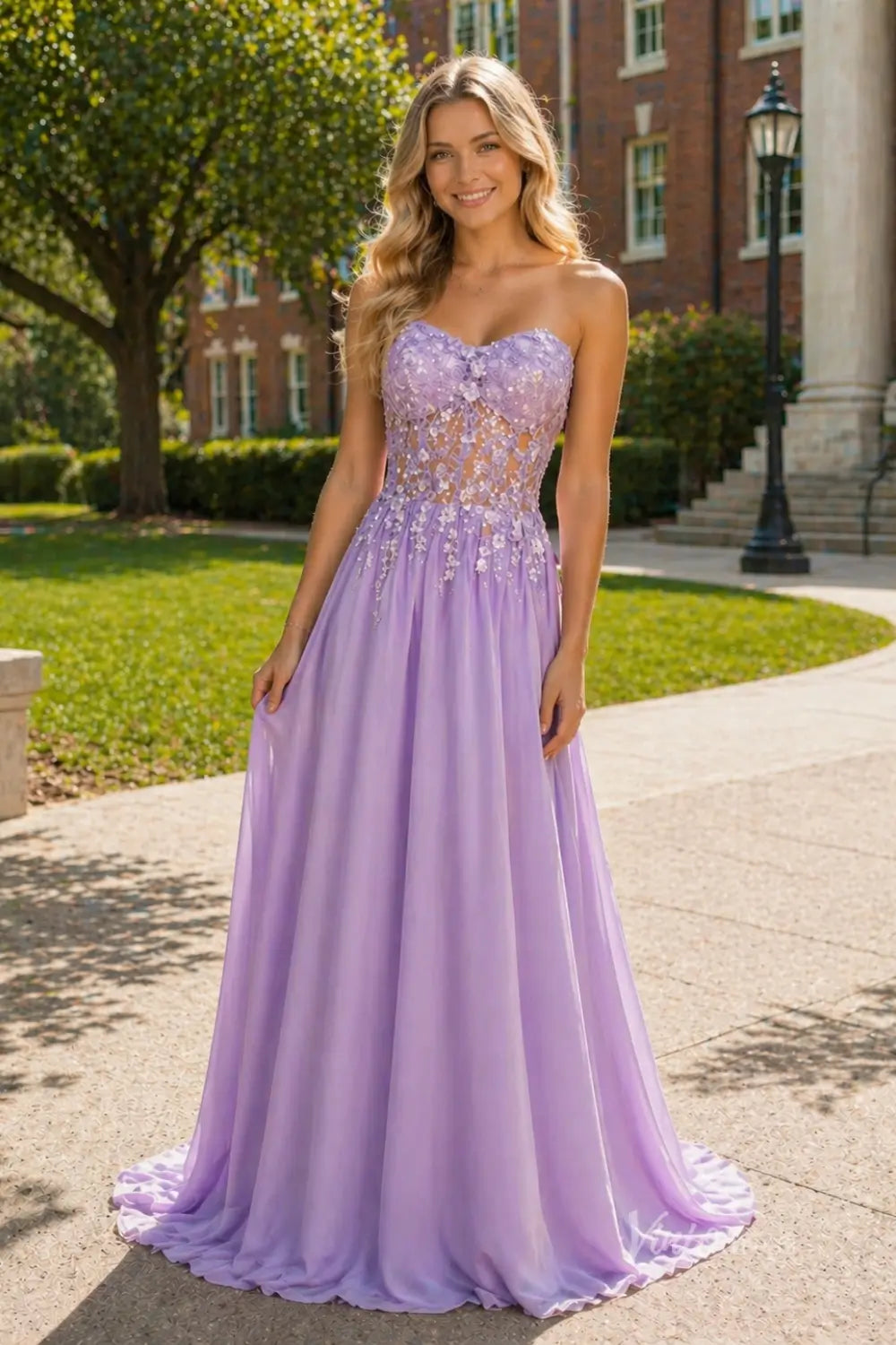Butter Yellow Lace A-Line Prom Dress with Sweetheart Neck & Corset Back – AE1005 – Viniodress