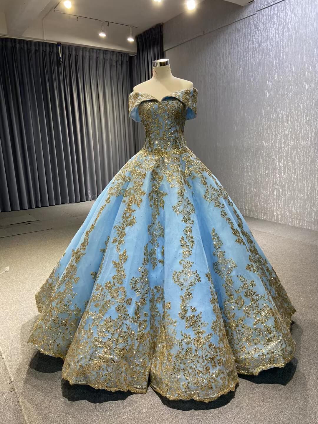 Off the Shoulder Blue Quinceanera Dresses Ball Gown 66949 Floor Length – Viniodress