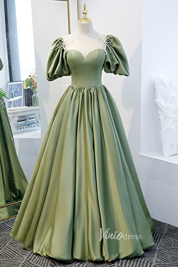 Olive Green A-line Prom Dresses with Beaded Bow on Back FD2633 – Viniodress