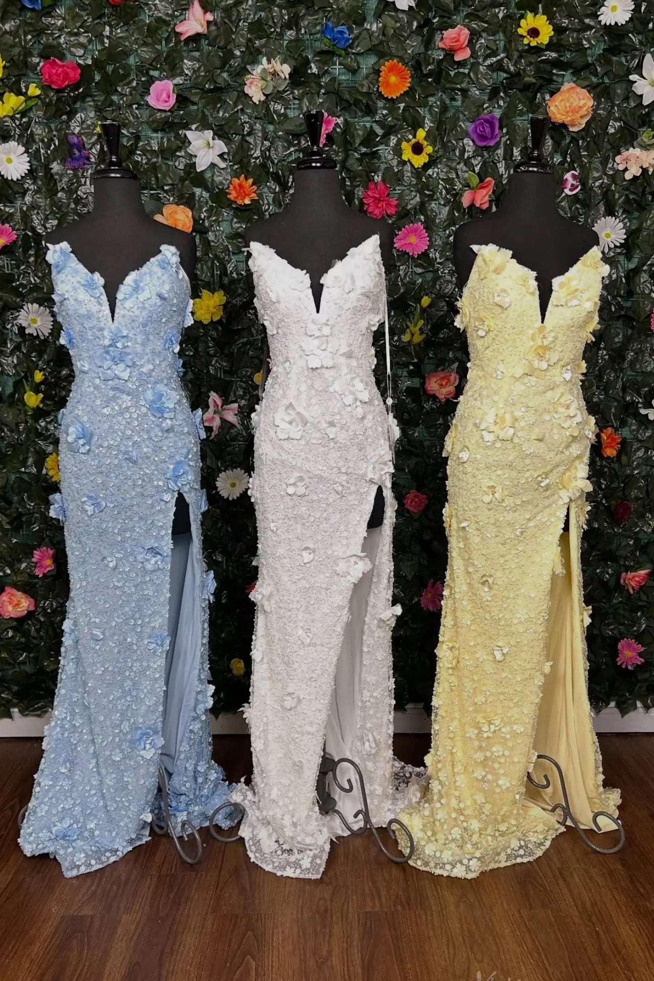 Pastel 3D Floral Beaded Mermaid Prom Dress with High Slit – LP035 – Viniodress