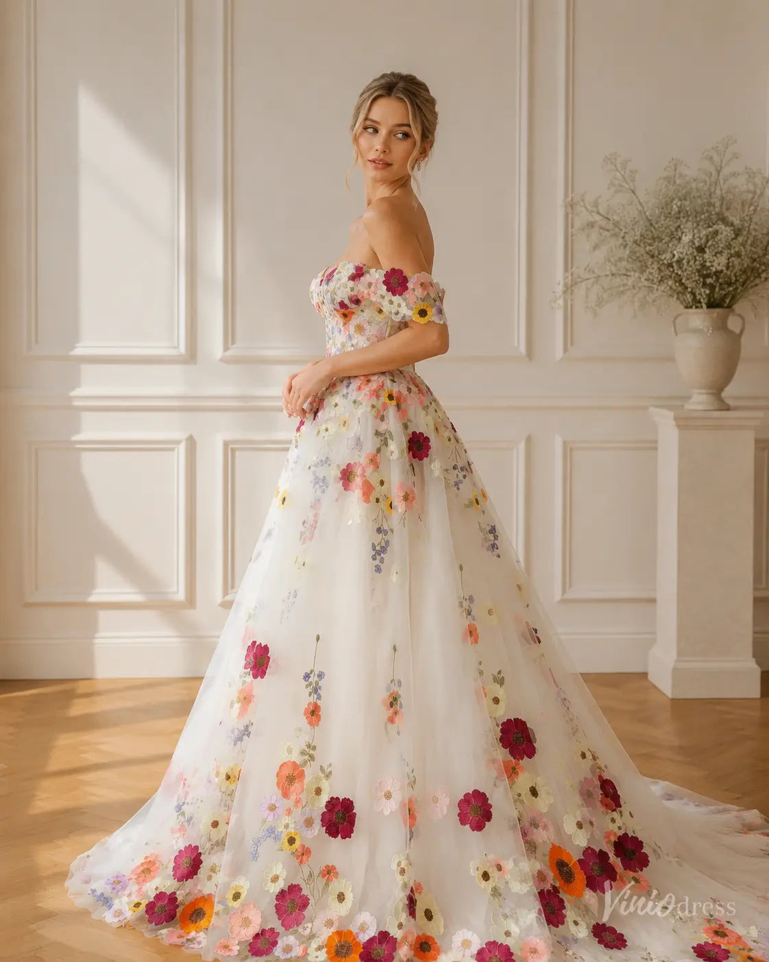 Plus Size Colorful Floral Wedding Dress
