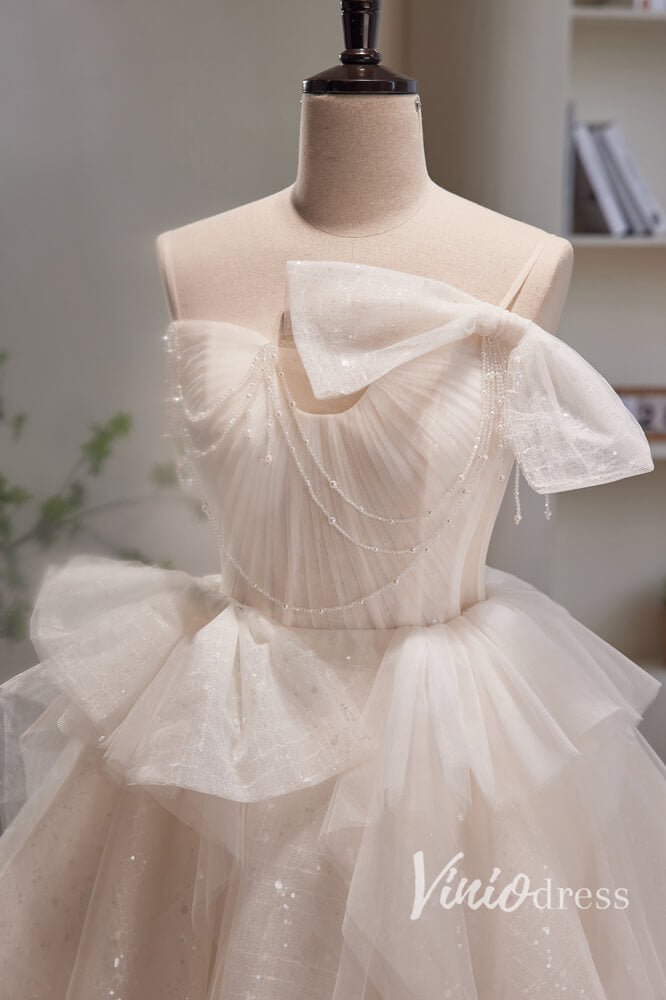 Radiant Bow-Tie Homecoming Dresses Sparkly Tulle Short Prom Dress SD1614-prom dresses 2025 -Viniodress-White-Custom Size-