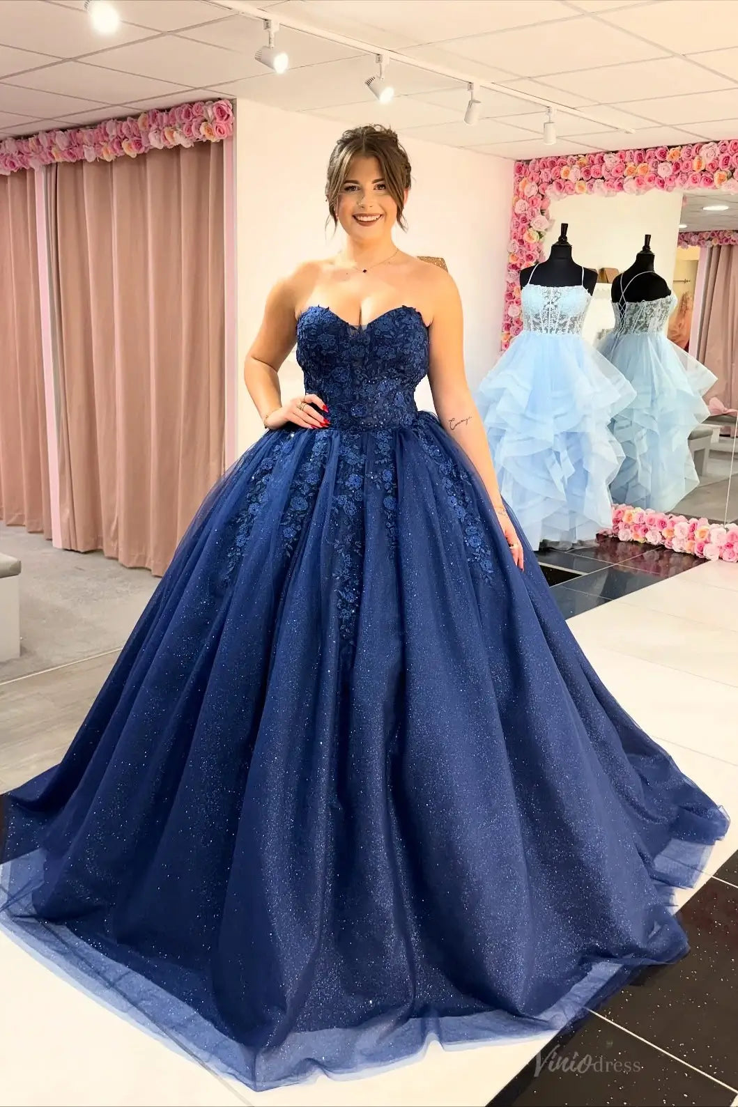 QC005不转-Quinceanera Dresses 2026-Viniodress-Navy-Custom Size-