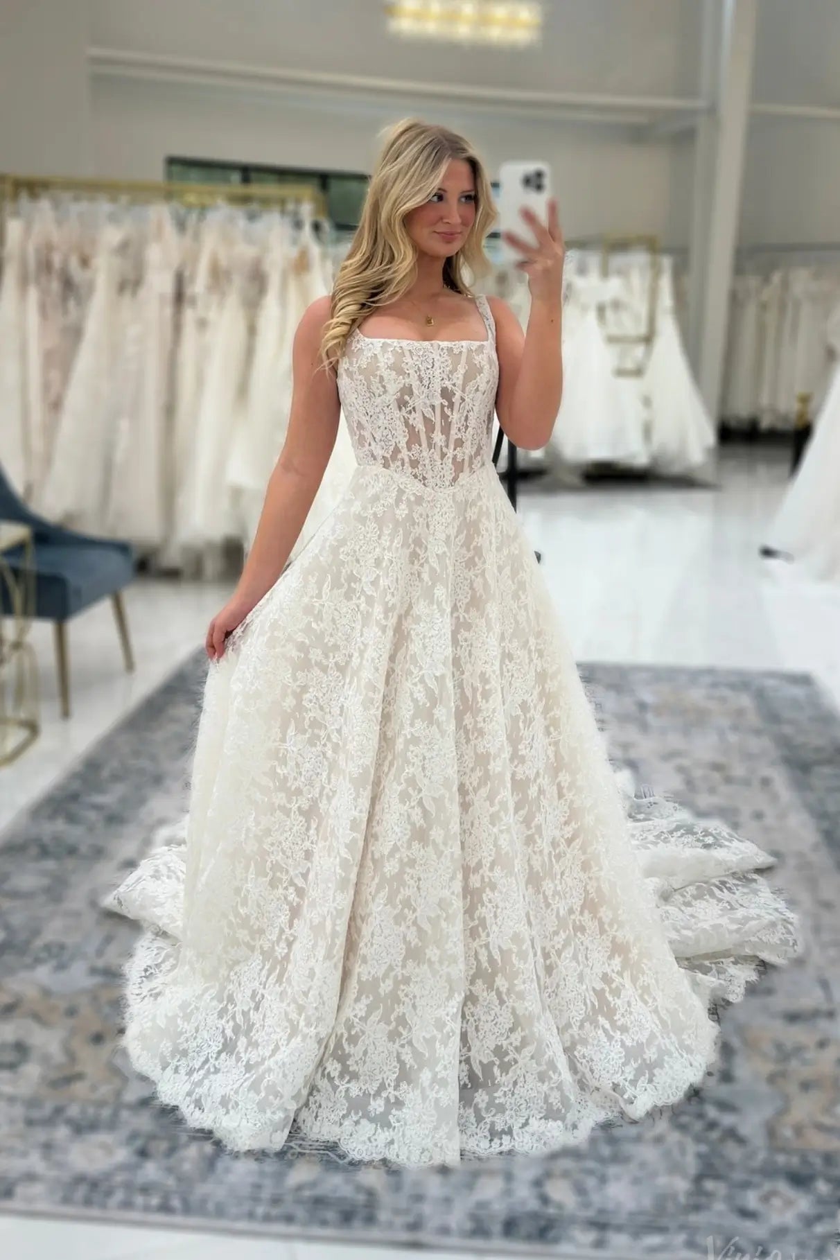 square neck corset wedding dress Romantic Lace A-Line with Neckline – LC114 – Viniodress flattering A Size:2 (S) light champagne wedding dress Pink Sequin Bodycon Prom