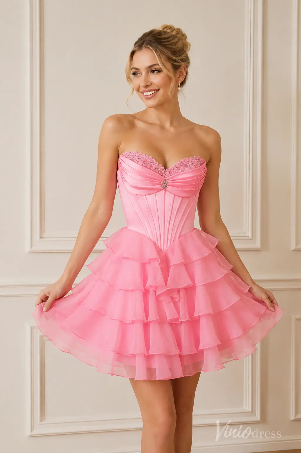 Tiered Ruffle Sweetheart Homecoming Dress with Corset