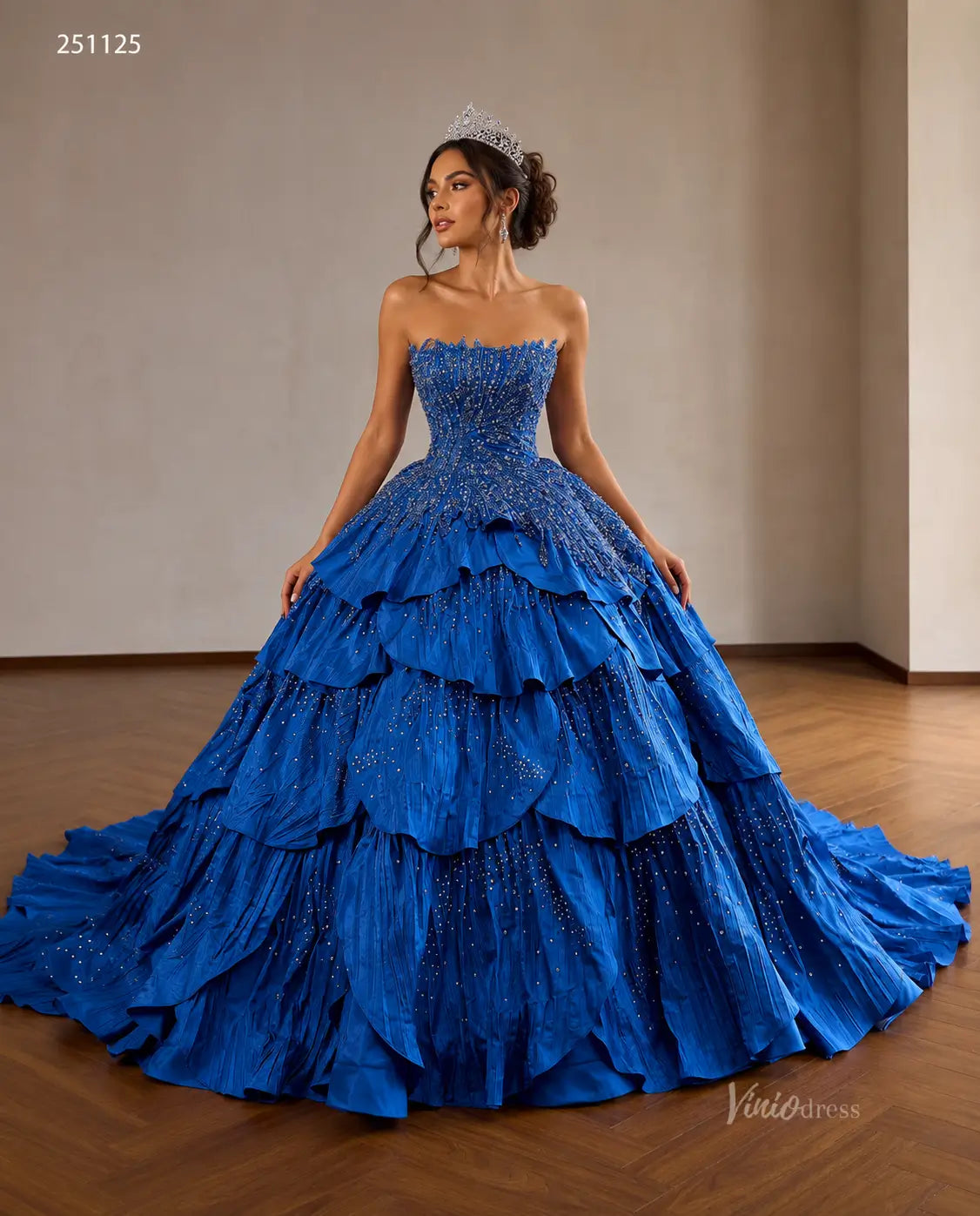Royal Blue Quinceañera Dress with Layered Ruffle Skirt – 251125 – Viniodress