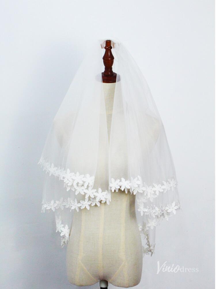 Short Lace Bridal Blusher Veils Viniodress AC1300-Bridal Veil 2025 -Viniodress-Ivory-
