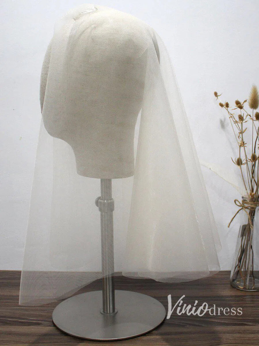 Simple Champagne Short Wedding Veils Blusher Veil ACC1083-Bridal Veil 2025 -Viniodress-Champagne-