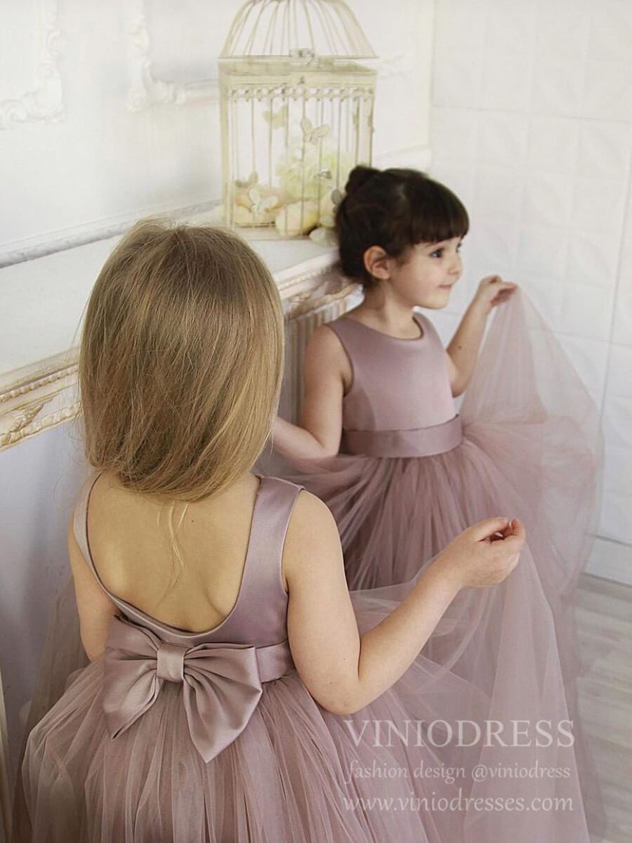 Simple Cute Mauve Flower Girl Dresses Kids Ball Gown for Wedding GL106 – Viniodress